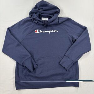 Champion Adult Iconic Script Logo Navy Blue Hoodie Size L